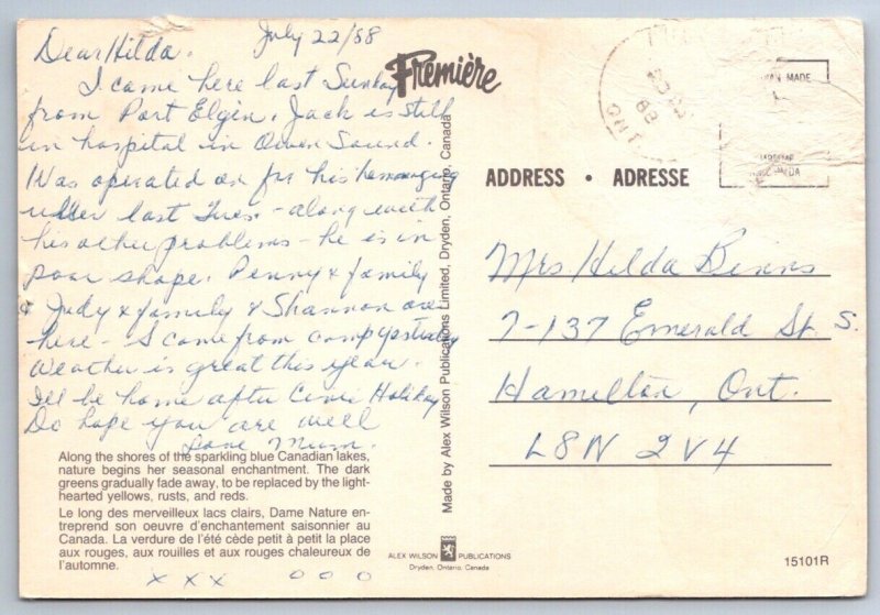 Fall Colours, Country Road, Canada, 1988 Chrome Postcard