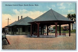 c1910 Waiting Area, Michigan Central Depot South Haven Michigan MI Postcard