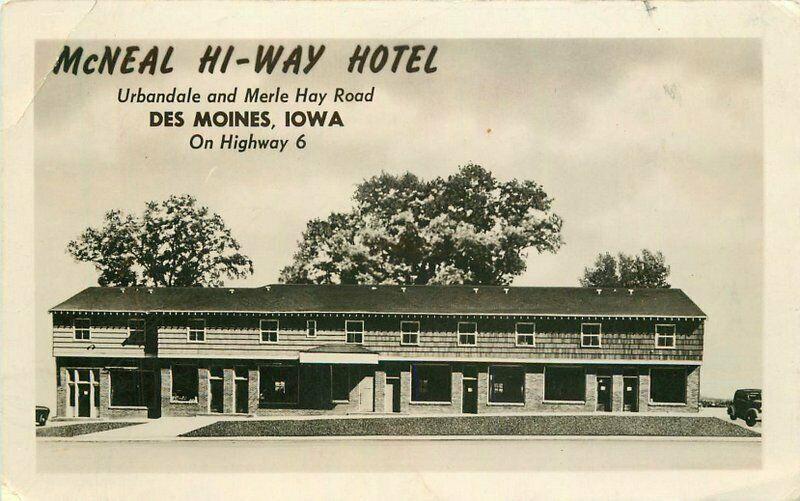 Des Moines Iowa McNeal Hi-Way Motel Roadside 1930s RPPC Photo Postcard 2810