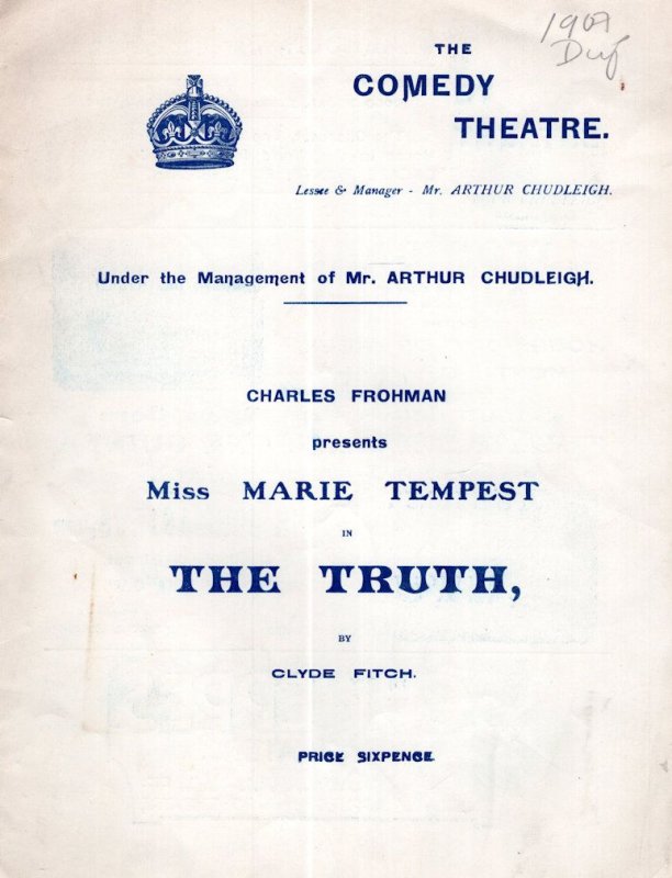 The Truth Marie Tempest London Comedy Theatre Old Programme