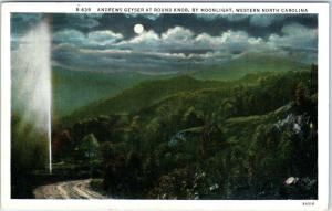 ANDREWS GEYSER at ROUND KNOB, North Carolina NC   Moonlight c1940s   Postcard