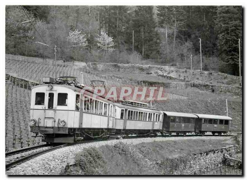 Postcard Modern Tram ABFE April 4, 11 and 12 and two cars AOMC above Aigle