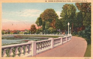 Vintage Postcard Scene In Springfield Park Roads & Highways Jacksonville Florida