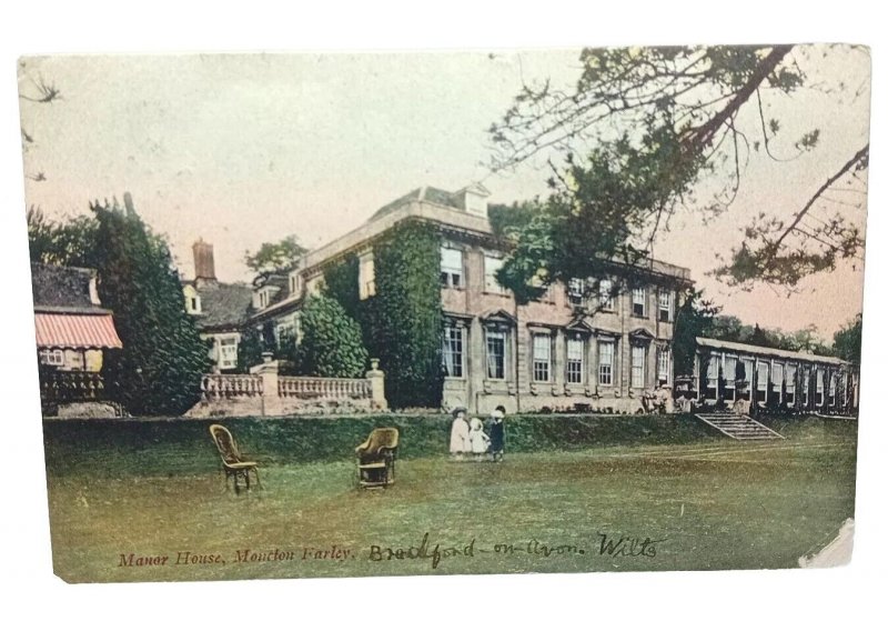 Children On Lawn At The Manor House Monkton Farleigh Wilts Vtg Postcard 1906