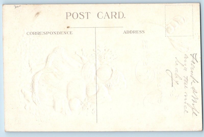 Christmas Postcard Children With Mistletoe Berries Embossed c1910's Antique