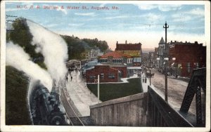 AUGUSTA ME MC Railroad Station and Water Street Old Postcard