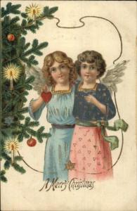 Christmas - Angel Girls - Gilt Inlay c1910 Postcard