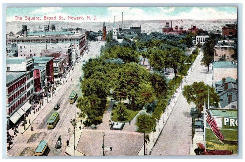 1909 Trolley car, Two Roads, The Square Broad St. Newark New Jersey NJ Postcard 