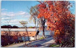 Postcard - Connecticut River and N.H. end of Covered Bridge - Windsor, Vermont