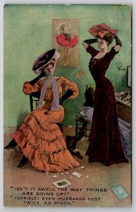 Lovely Ladies Fancy Dresses Awful Price Hikes Including Cost of Men Postcard L43