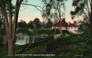Vintage Postcard 1930's View In Bronx Park Public Park Showing Dam New York NY