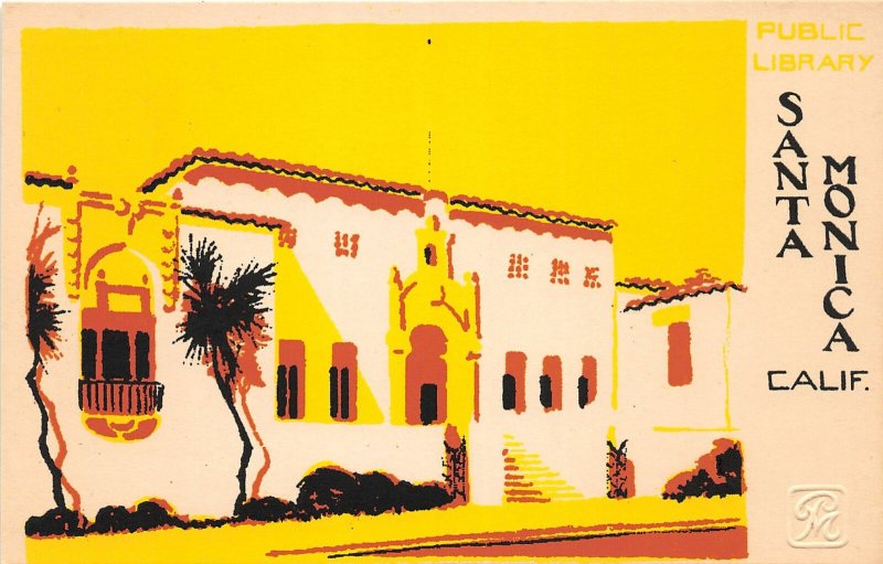 G26/ Santa Monica California Postcard Hand-Made Serigraph Public Library 4