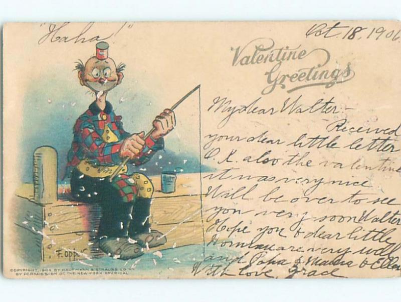 Pre-Linen Valentine signed HOBO WITH FISHING POLE AB2715