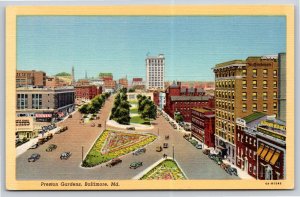 Baltimore Maryland~Air View Preston Gardens~Vintage Linen Postcard