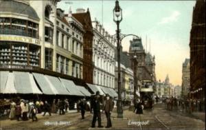 LIVERPOOL ENGLAND Trolley Street Scene c1910 Postcard