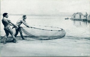 Vintage Postcard Field Museum Chicago Lake Dweller Scene Stone Age Fishermen