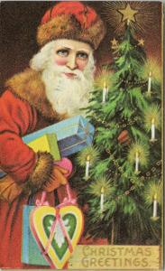 Santa Claus Christmas Gifts Presents Xmas Silver Heart Reproduction Postcard F9