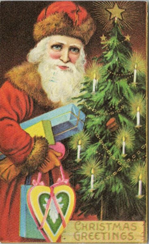 Santa Claus Christmas Gifts Presents Xmas Silver Heart Reproduction Postcard F9