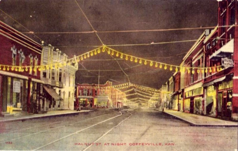 WALNUT ST. AT NIGHT, COFFEYVILLE, KS.