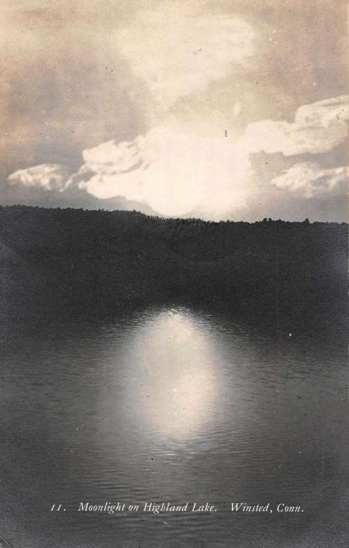 Winsted Connecticut Moonlight Highland Lake Real Photo Antique Postcard K56890