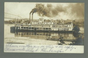 Marietta OH RP 1907 STEAMBOAT VIRGINIA Steamer UNDER FULL STEAM Ohio River