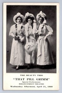 THAT PILL GRIMM HOLLIS STREET THEATRE MIT BOSTON MASSACHUSETTS POSTCARD (1909)