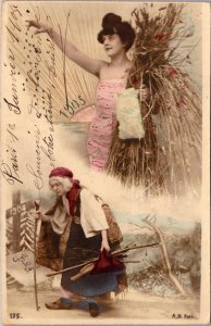 1905 New Year, Old Woman 1904, Young Woman 1905 Vintage Postcard T14