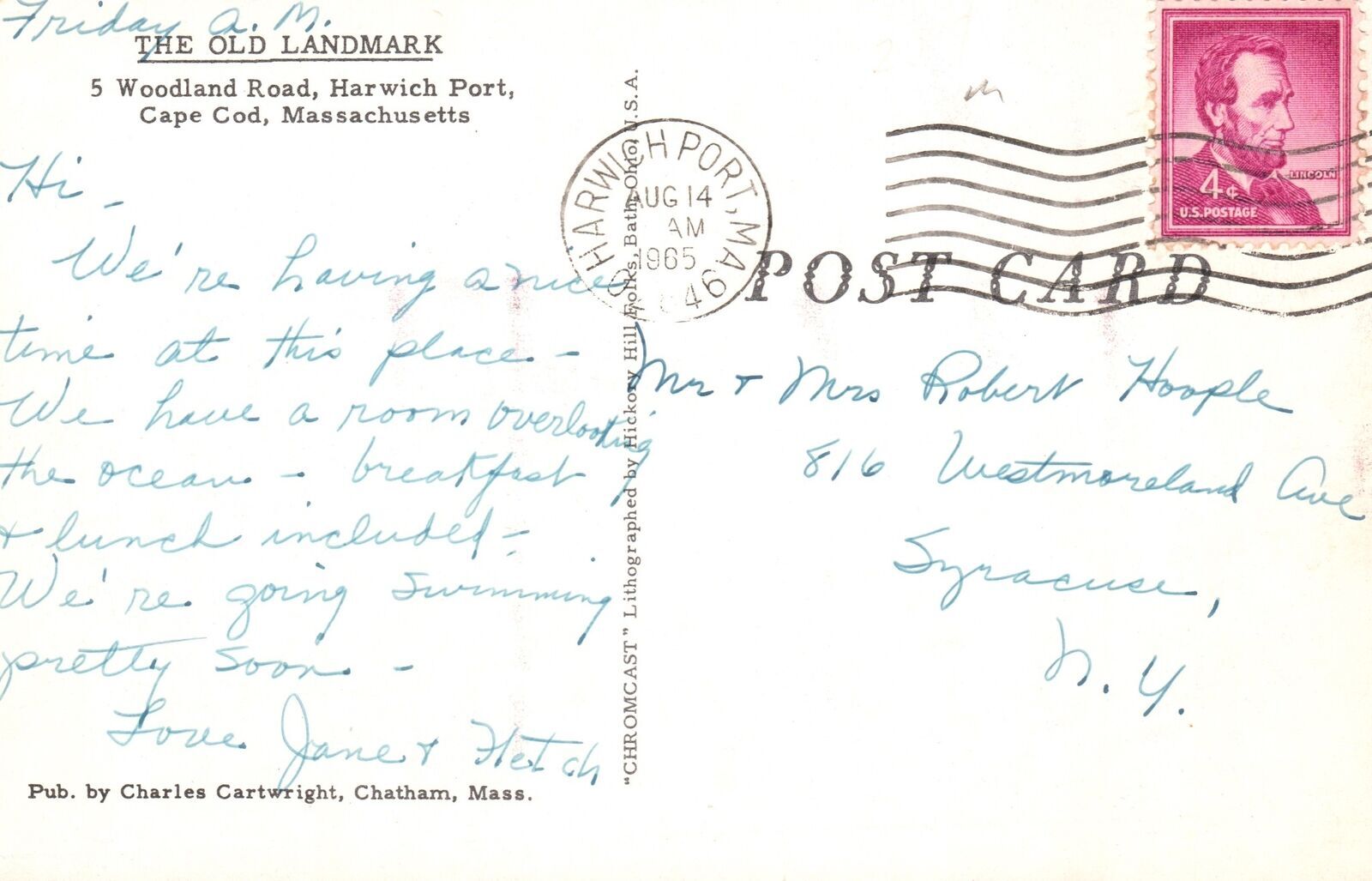 Vintage Postcard 1965 Old Landmark 5 Woodland Rd. Harwich Port Cape Cod ...