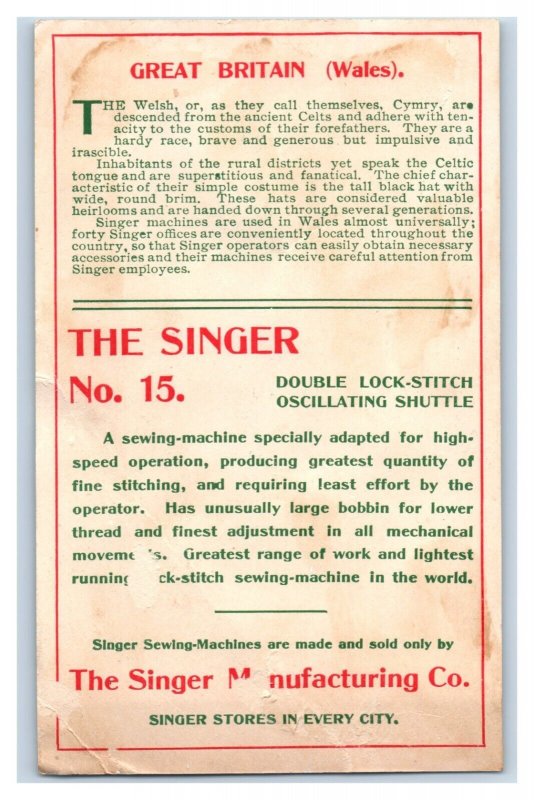 1900s Singer Sewing Machine Calendar September Great Britain Wales P210