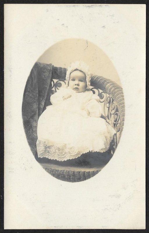 Baby In Long Dress & Bonnet Real Photo PC Unused c1910s