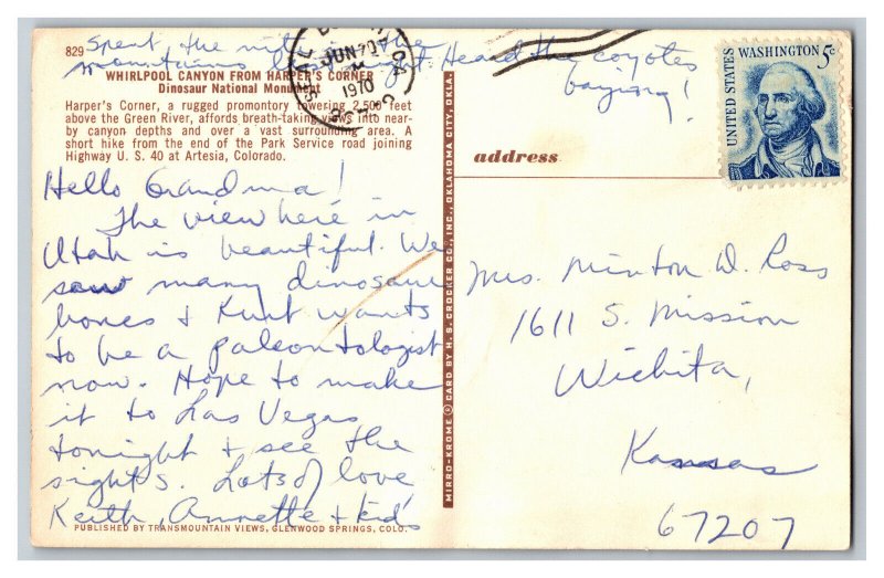 Whirpool Canyon From Harper's Corner Dinosaur Nat'l Monument Colorado Postcard