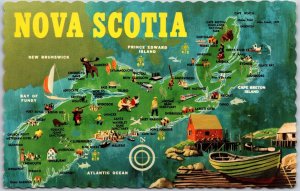 Nova Scotia Canada CAN, Famous Places, Landmarks, Ocean, Map, Vintage Postcard