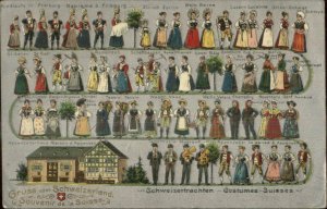 Costumes of Switzerland Cantons Fashion History c1910 Postcard G19