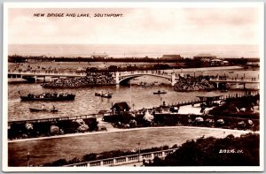 New Bridge And Lake Southport England Cable-Stayed Bridge RPPC Photo Postcard