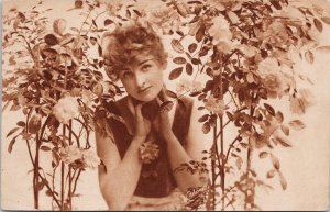 Portrait of Young Woman Lady Rose Bower #4646 Carbonette Tuck Postcard H50