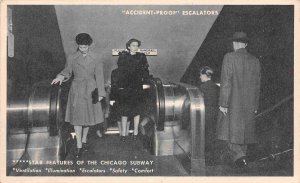 Chicago Subway Accident Proof Escalators Train Station Illinois 1940s postcard