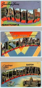 3 Large Letter Linens EASTON, PENNSYLVANIA PA ~ Mebane Greeting c1940s Postcards