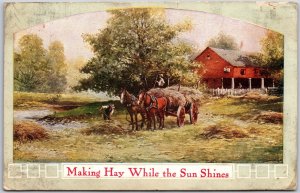 1909 Making Hay While The Sun Shines Farm Painting Artwork Posted Postcard