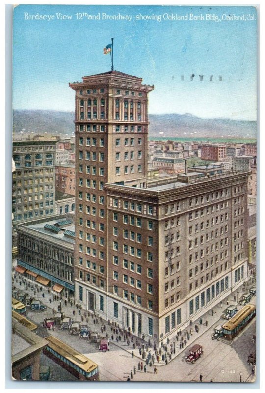 1928 Birdseye View 12th and Broadway Showing Oakland Bank Building CA Postcard