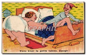 Humor - Illustration - Come biser your little wife - Old Postcard