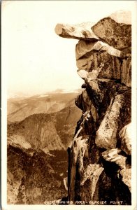 Vtg 1940s Overhanging Rock Glacier Point Yosemite California CA RPPC Postcard