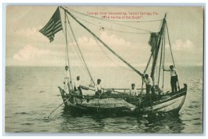 c1910's Sponge Diver Descending Boat Tarpon Springs Florida FL Vintage Postcard