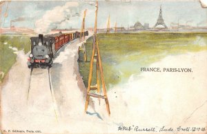 US5454 france paris lyon painting postcard  train railway litho