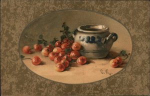 Winsch C. Klein Food Still Life Crock Pot Cherries c1910 Vintage Postcard