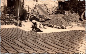 RPPC Brickmaking  Man Laying Bricks in Casablanca Real Photo Postcard