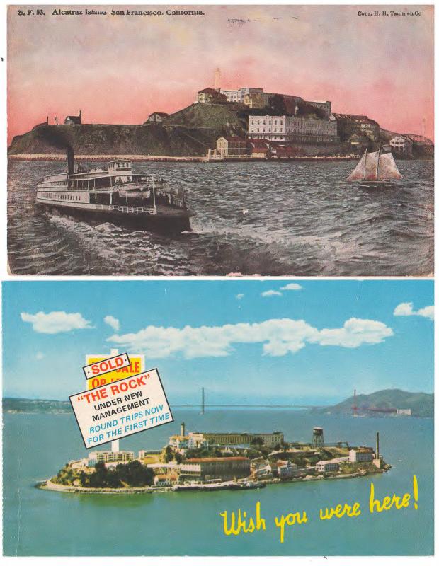 SAN FRANCISCO ALCATRAZ ISLAND THEN AND NOW LOT OF 2 VINTAGE POSTCARD