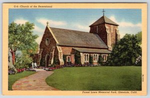 CHURCH OF THE RECESSIONAL FOREST LAWN GLENDALE CALIFORNIA VINTAGE LINEN POSTCARD