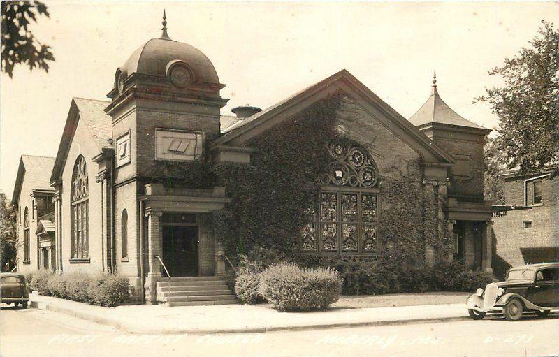 Autos 1st Baptist Church 1944 Moberly Missouri RPPC Photo Postcard 13289