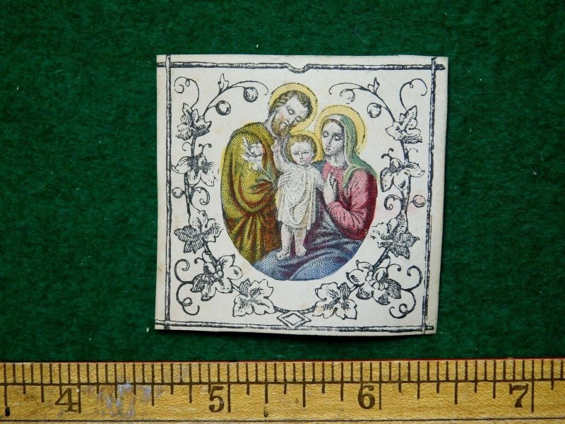 1860s-70s Engraved & Hand Colored Baby Jesus, Mary, Joseph Victorian Scrap F32