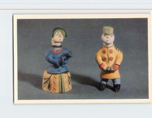 Postcard Peasant Woman and Man Playing a Russian Harmonica, Russia